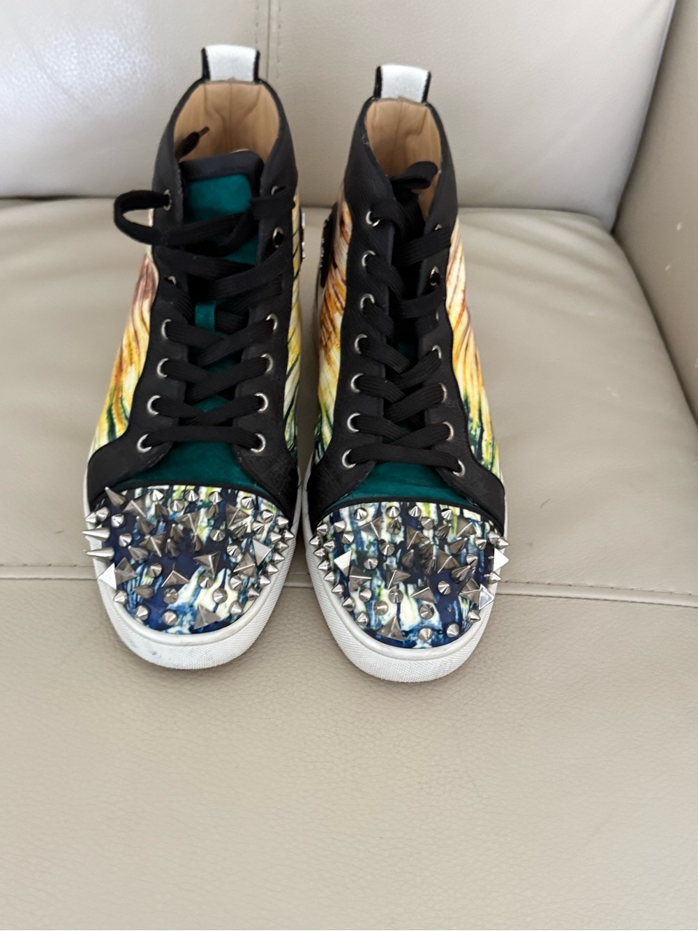 Christian Louboutin Multicolor & Green Spike-Toe High-Top Sneakers